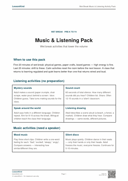 Preview of Wet Break Music & Listening Activity Pack