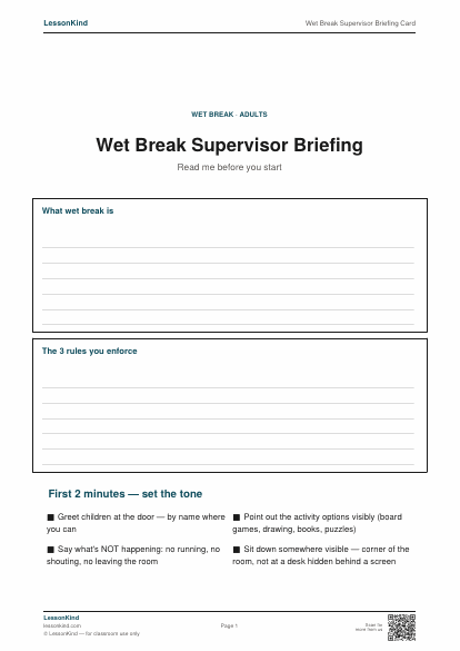 Preview of Wet Break Supervisor Briefing Card