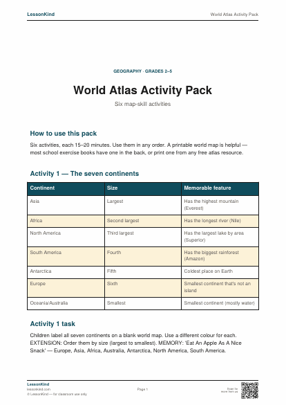 Preview of World Atlas Activity Pack