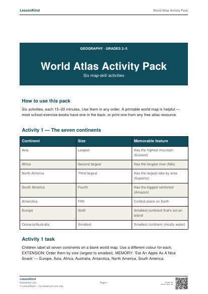 Preview of World Atlas Activity Pack