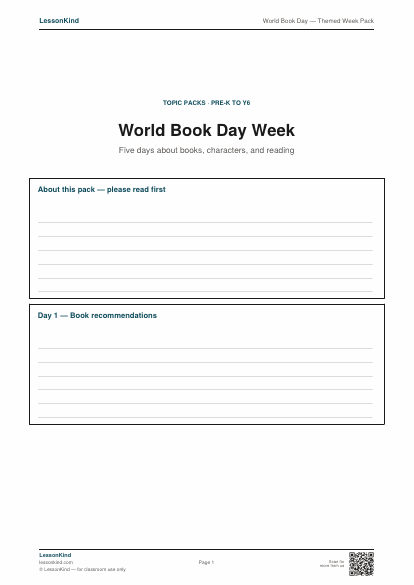 Preview of World Book Day — Themed Week Pack