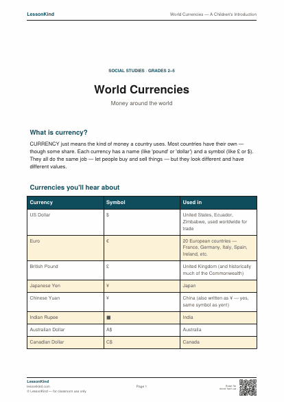 Preview of World Currencies — A Children's Introduction