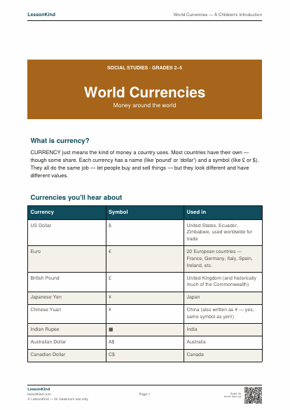 Preview of World Currencies — A Children's Introduction