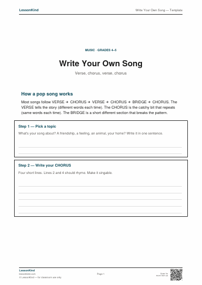 Preview of Write Your Own Song — Template