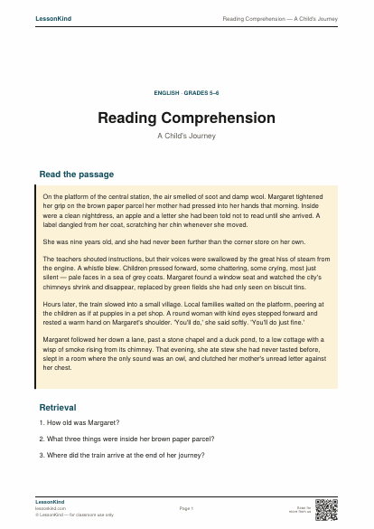 Preview of Reading Comprehension — A Child's Journey