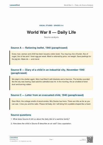 Preview of World War II — Daily Life Source Analysis