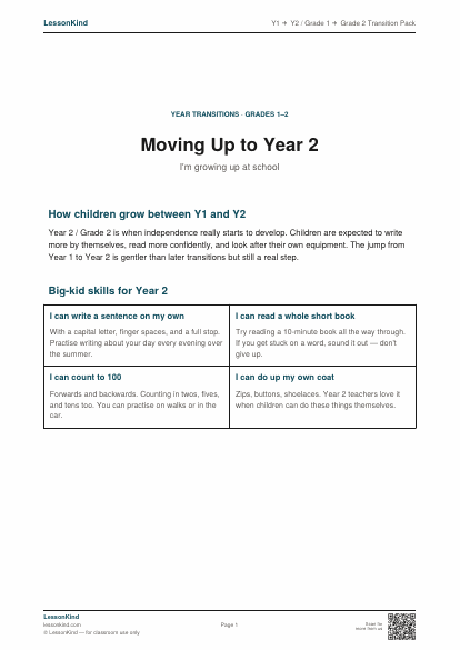 Preview of Y1 → Y2 / Grade 1 → Grade 2 Transition Pack