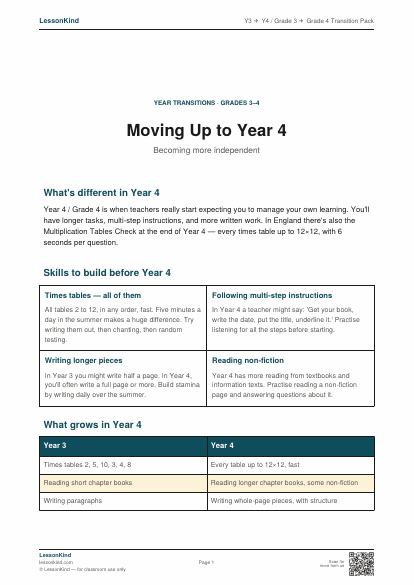 Preview of Y3 → Y4 / Grade 3 → Grade 4 Transition Pack