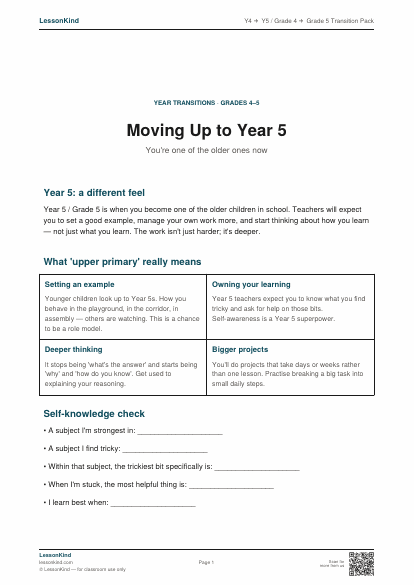 Preview of Y4 → Y5 / Grade 4 → Grade 5 Transition Pack