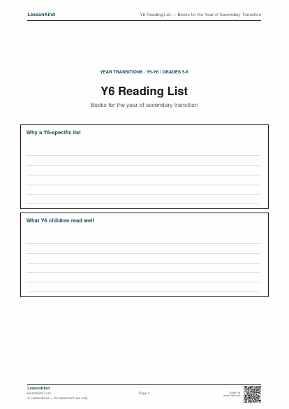 Preview of Y6 Reading List — Books for the Year of Secondary Transition